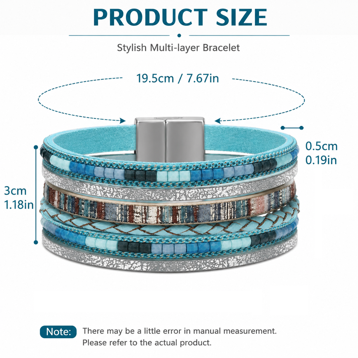 Blue Bohemian Multi-Layer Leather Bracelet for Women - PU Faux Leather with view 3