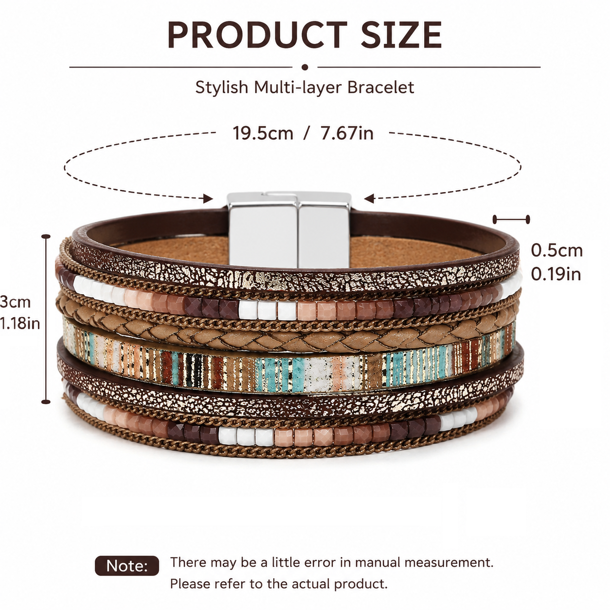 Khaki Bohemian Multi-Layer Leather Bracelet for Women - PU Faux Leather with view 3