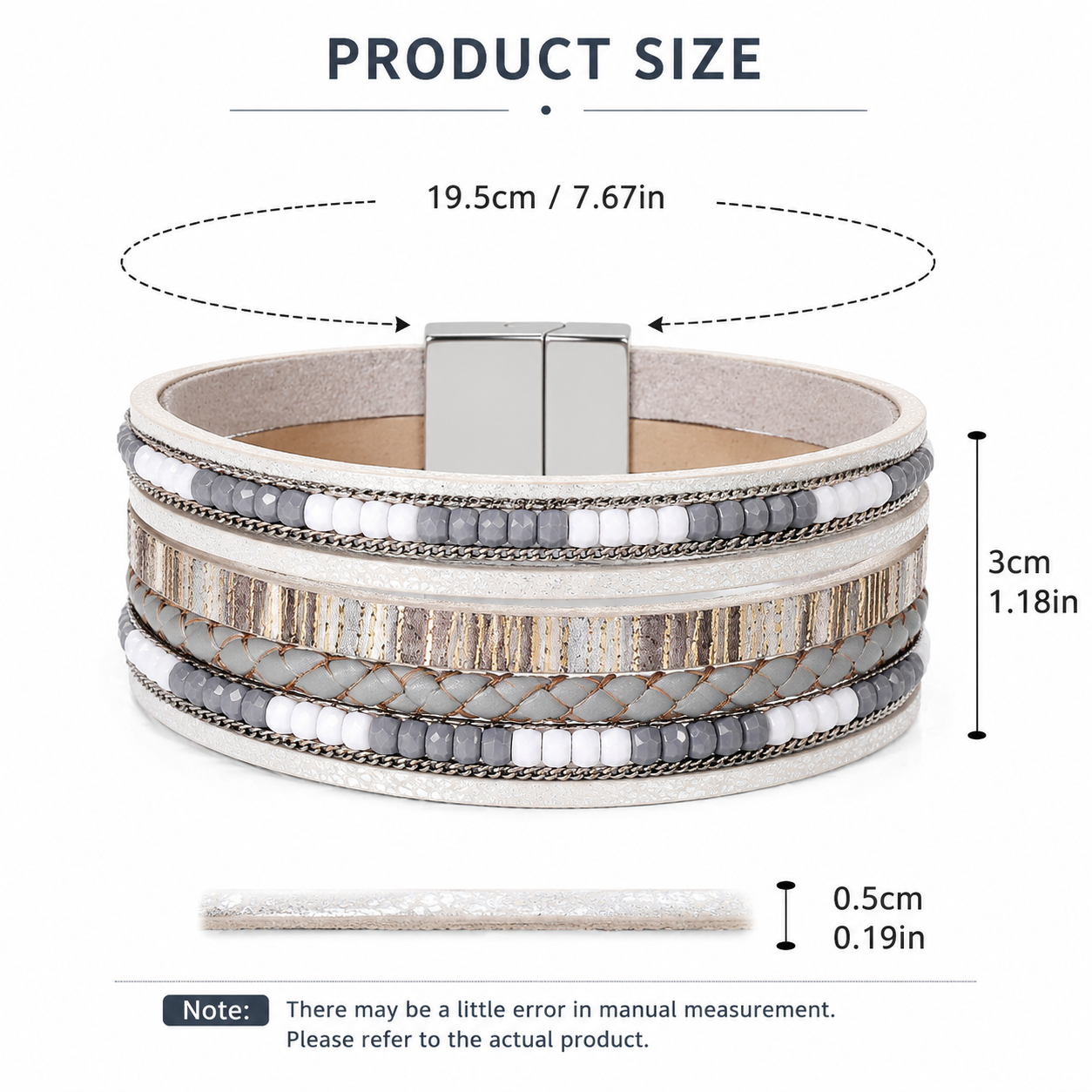Grey Bohemian Multi-Layer Leather Bracelet for Women - PU Faux Leather with view 3