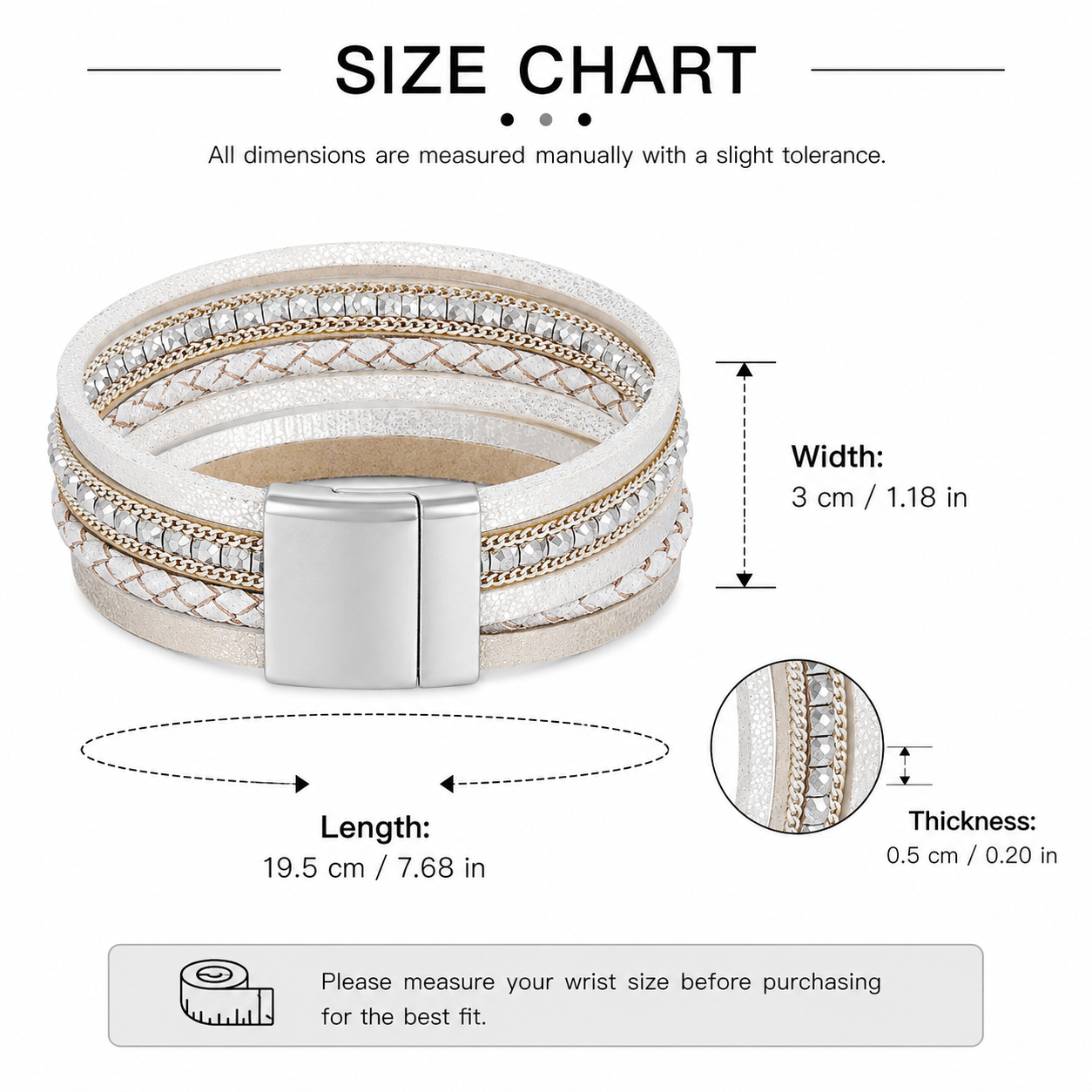 White Bohemian Multi-Layer Leather Bracelet for Women - PU Faux Leather with view 3