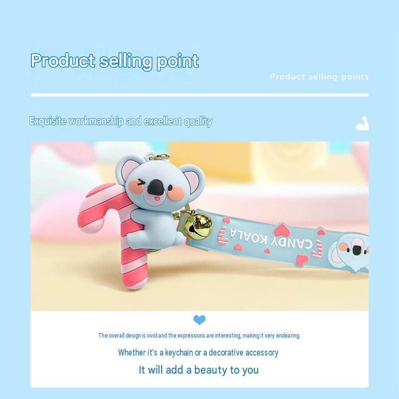 Candy Cane Koala PVC Keychain - Cute 3D Cartoon Koala Figure view 4