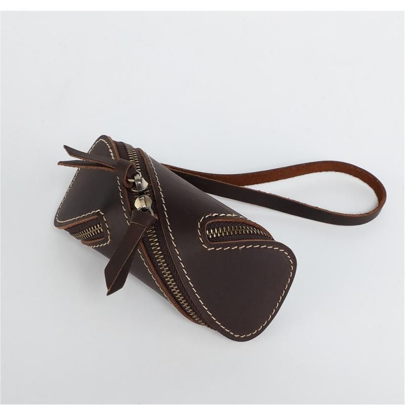 2pcs Retro Genuine Leather Key Pouch（Brown） - 12.5cm x 5cm - Dual Zipper view 5