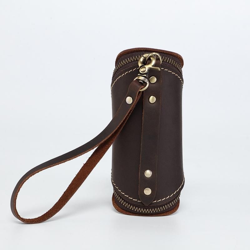 2pcs Retro Genuine Leather Key Pouch（Brown） - 12.5cm x 5cm - Dual Zipper view 7