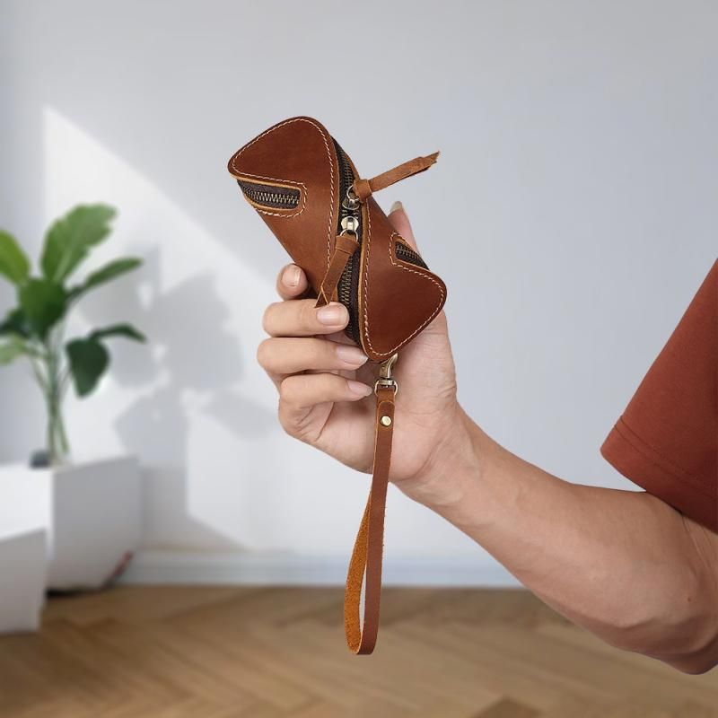 2pcs Retro Genuine Leather Key Pouch（Coffee-colored） - 12.5cm x 5cm - Dual Zipper view 10