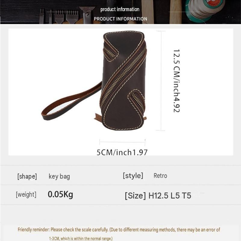 2pcs Retro Genuine Leather Key Pouch（Brown and Coffee-colored） - 12.5cm x 5cm view 2