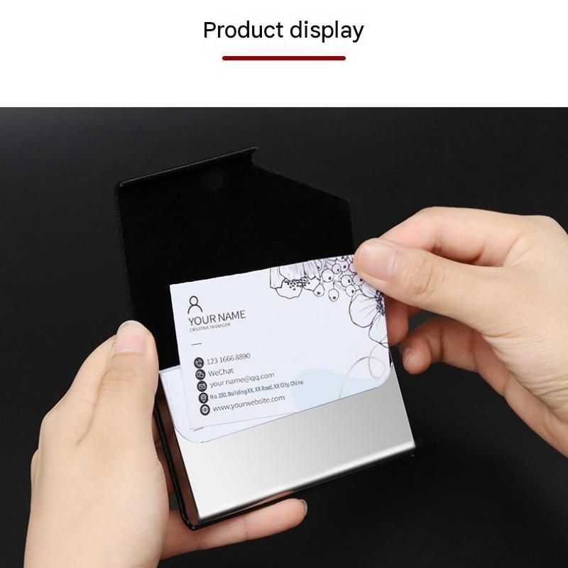 Black Stainless Steel and PU Leather Business Card Holder - 95mm x 63mm view 8