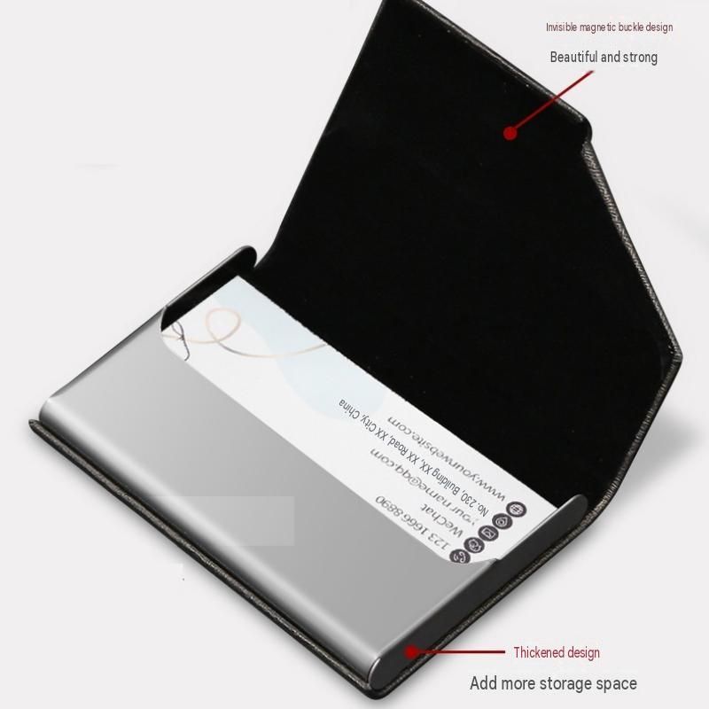 Red Stainless Steel and PU Leather Business Card Holder - 95mm x 63mm view 4