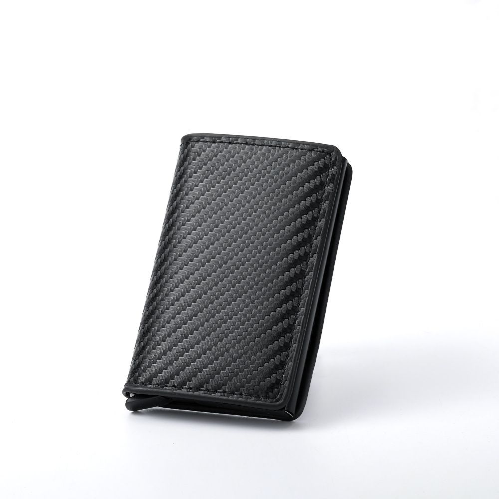 Black Carbon Fiber texture RFID Wallet - Automatic Pop-Up Card Holder with — image 1
