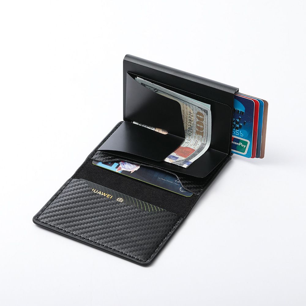 Pink Carbon Fiber texture RFID Wallet - Automatic Pop-Up Card Holder with view 3