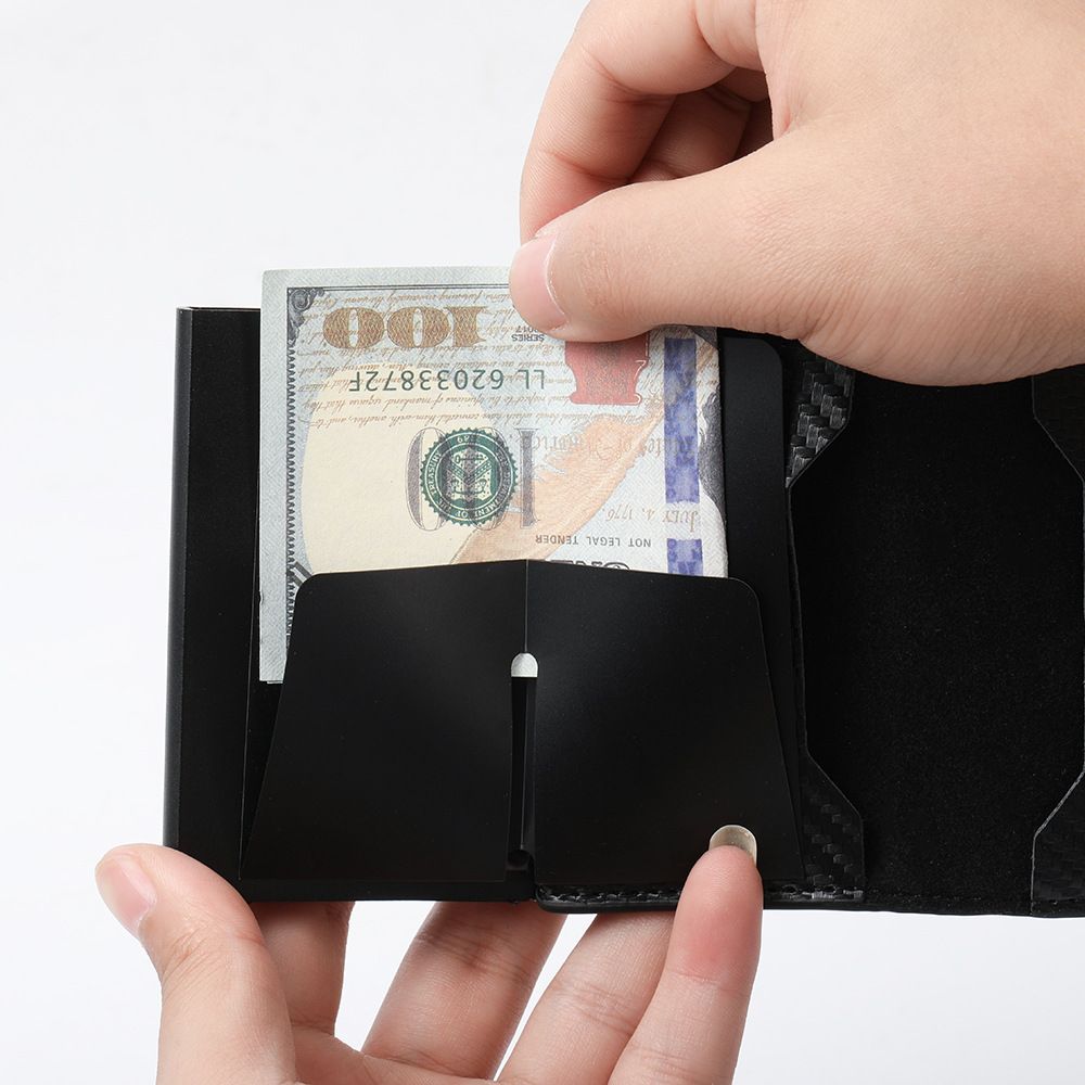Pink Carbon Fiber texture RFID Wallet - Automatic Pop-Up Card Holder with view 4