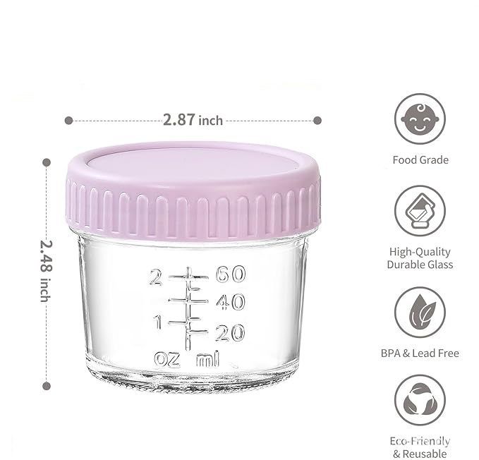 Orange lid 4oz Glass Storage Jars with Leakproof Lids and Measurement Marks view 3