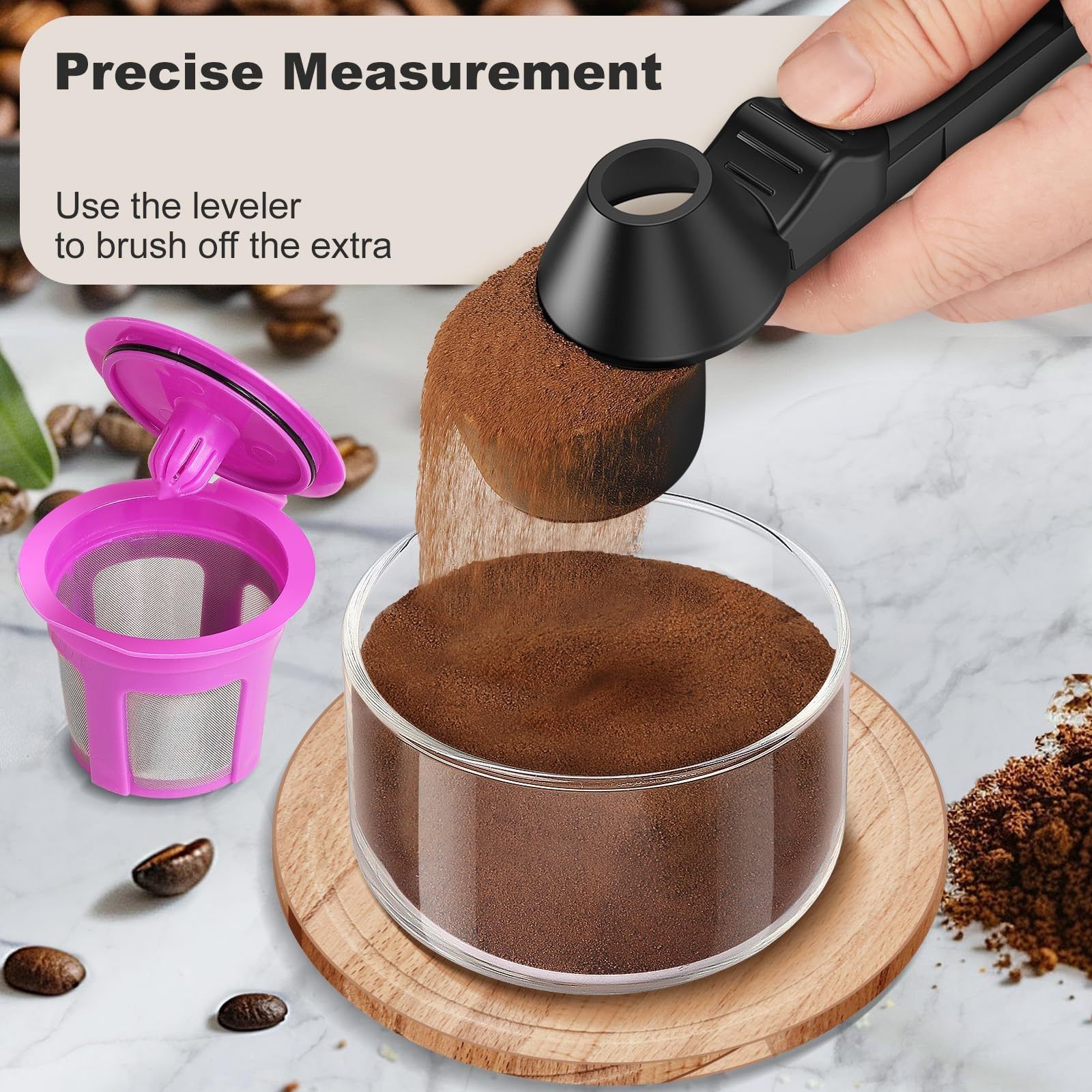 1 pcs Black Sliding Coffee Scoop - Long Handle Plastic Measuring Spoon for view 3