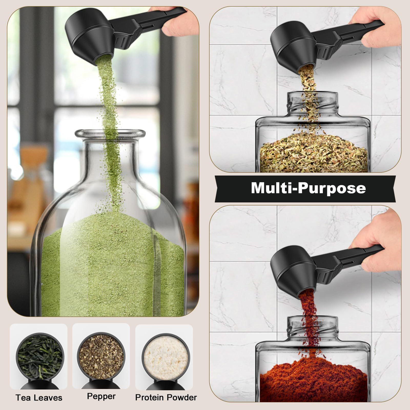 1 pcs Black Sliding Coffee Scoop - Long Handle Plastic Measuring Spoon for view 5