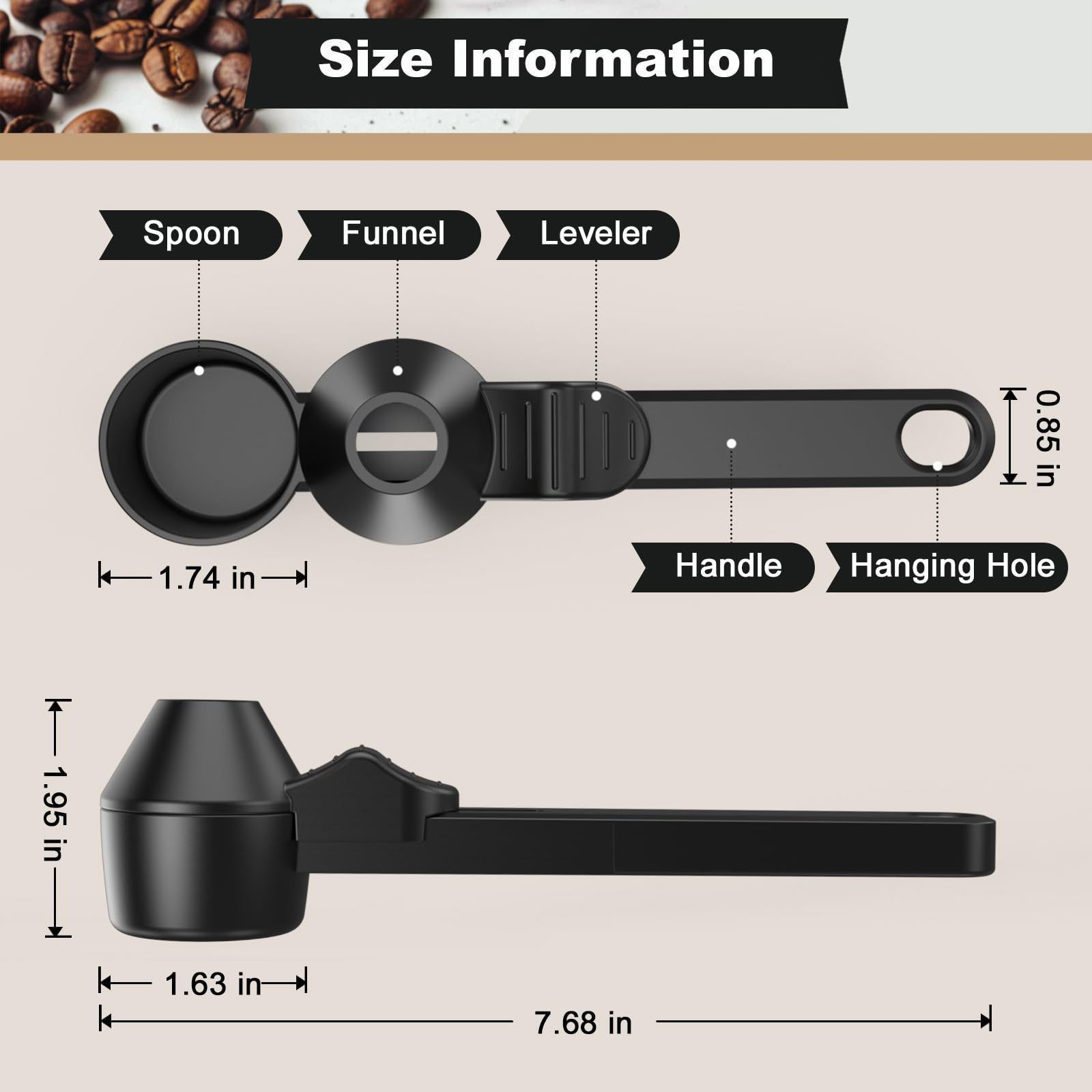 2 pcs Black Sliding Coffee Scoop - Long Handle Plastic Measuring Spoon for view 4