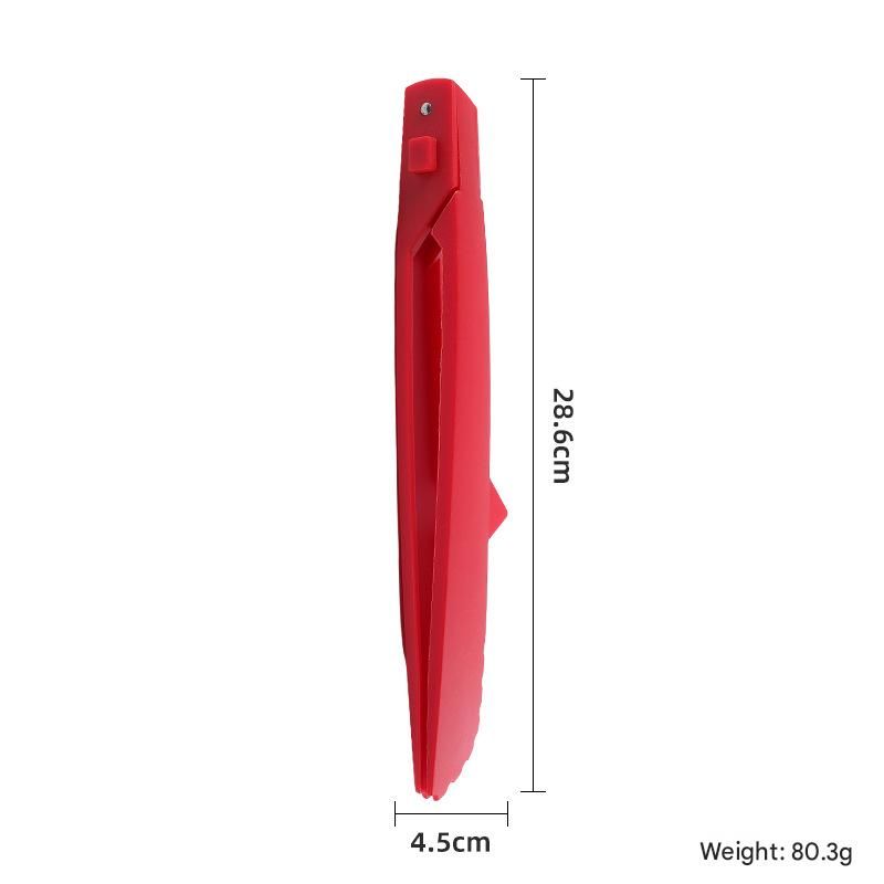 Red Foldable Nylon Kitchen Tongs - Self-Standing Design with Serrated Grip and
