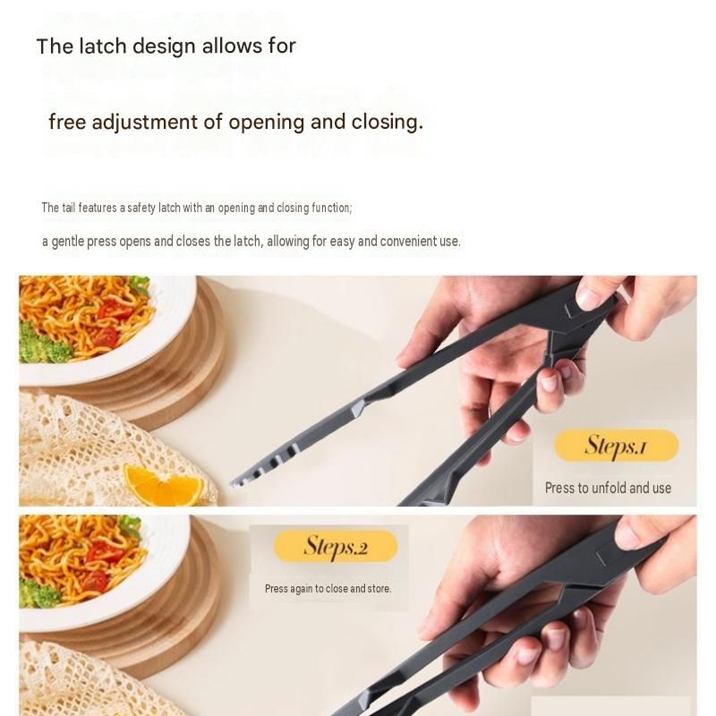Red Foldable Nylon Kitchen Tongs - Self-Standing Design with Serrated Grip and view 4