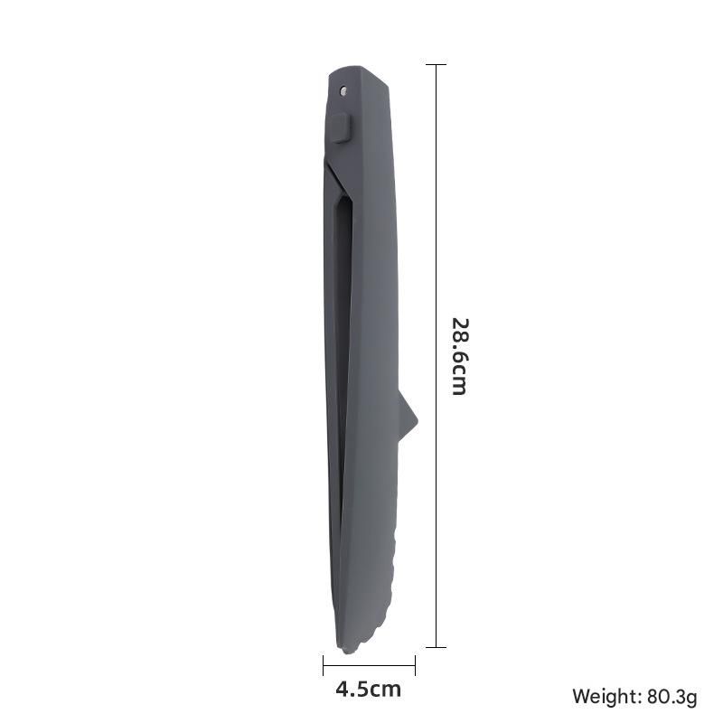Grey Foldable Nylon Kitchen Tongs - Self-Standing Design with Serrated Grip