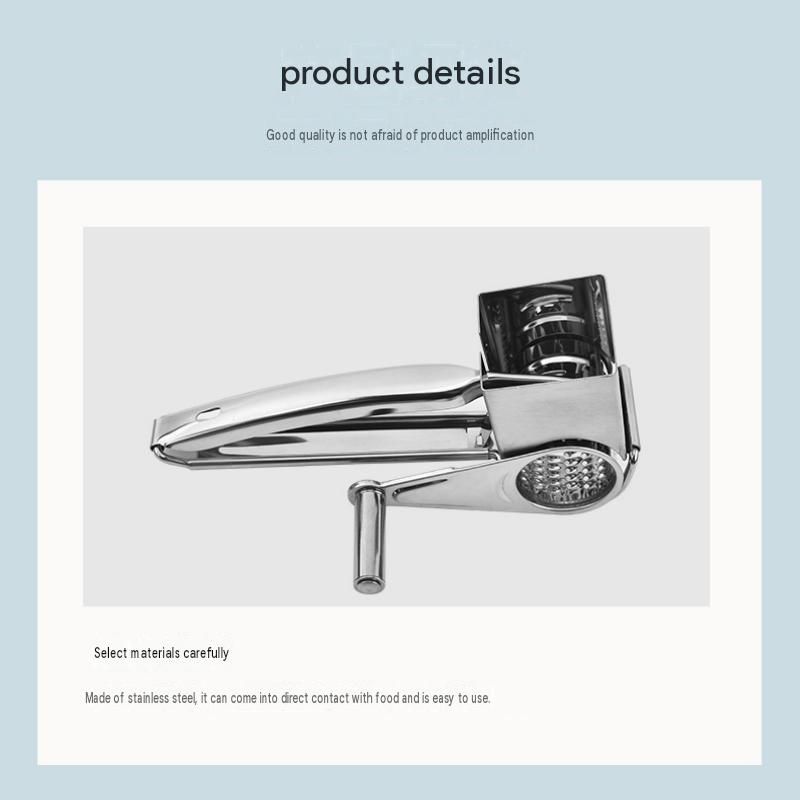 5-6 hole grater planer Stainless Steel Hand Crank Cheese Grater - Rotary Drum view 7