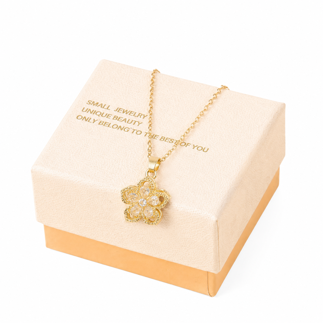 White Rotating Bauhinia Zircon Flower Pendant Necklace - Alloy and Zircon