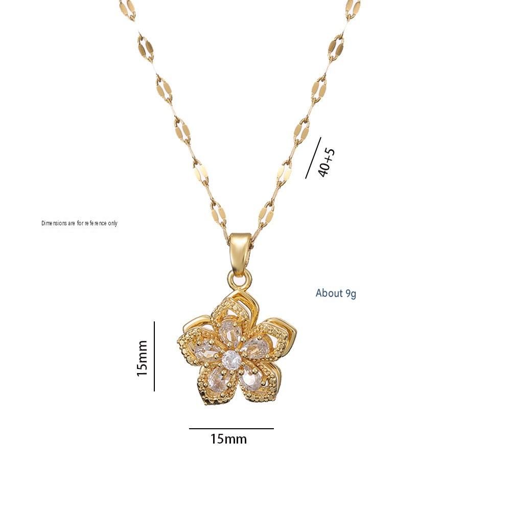 Red Rotating Bauhinia Zircon Flower Pendant Necklace - Alloy and Zircon - 15mm view 2