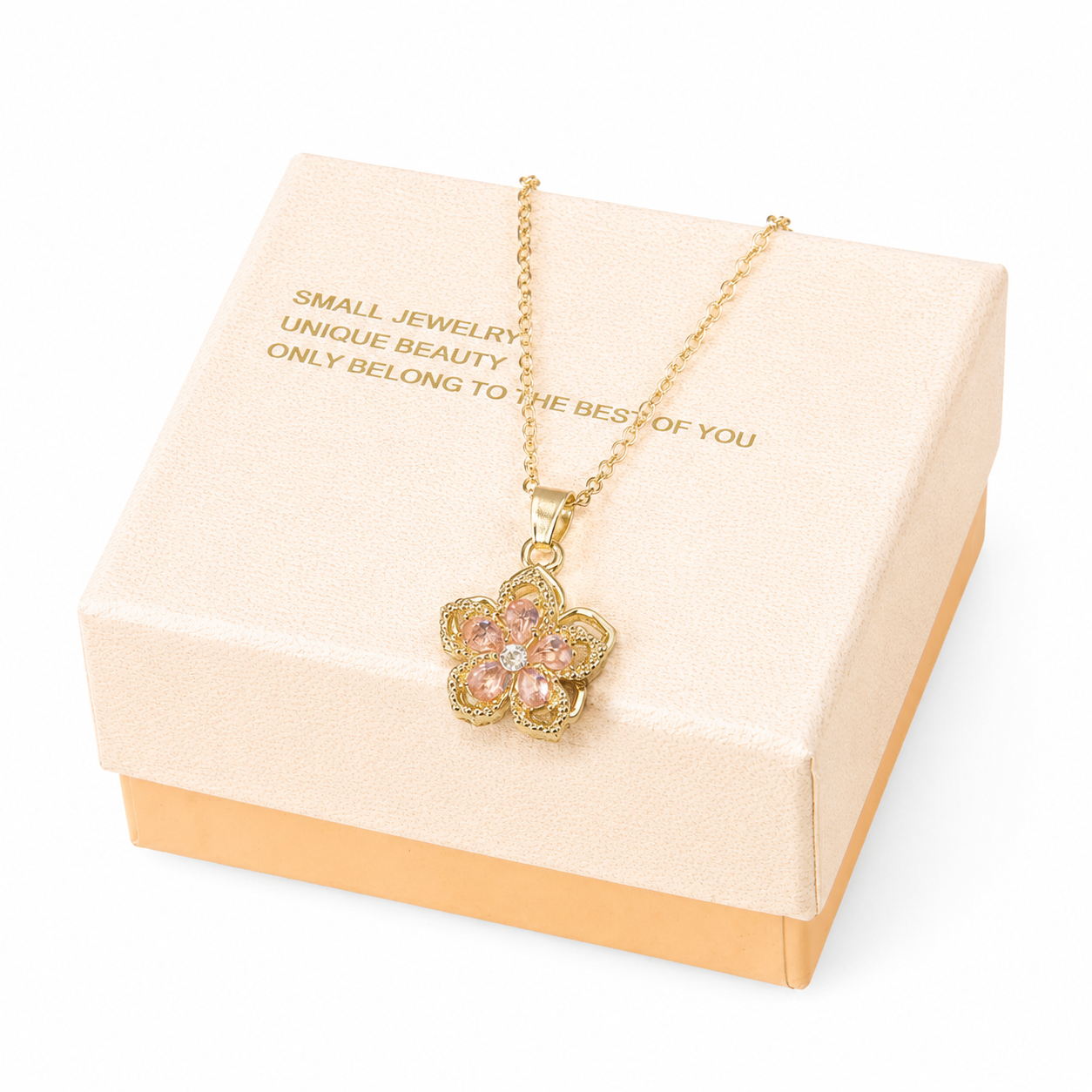 Pink Rotating Bauhinia Zircon Flower Pendant Necklace - Alloy and Zircon