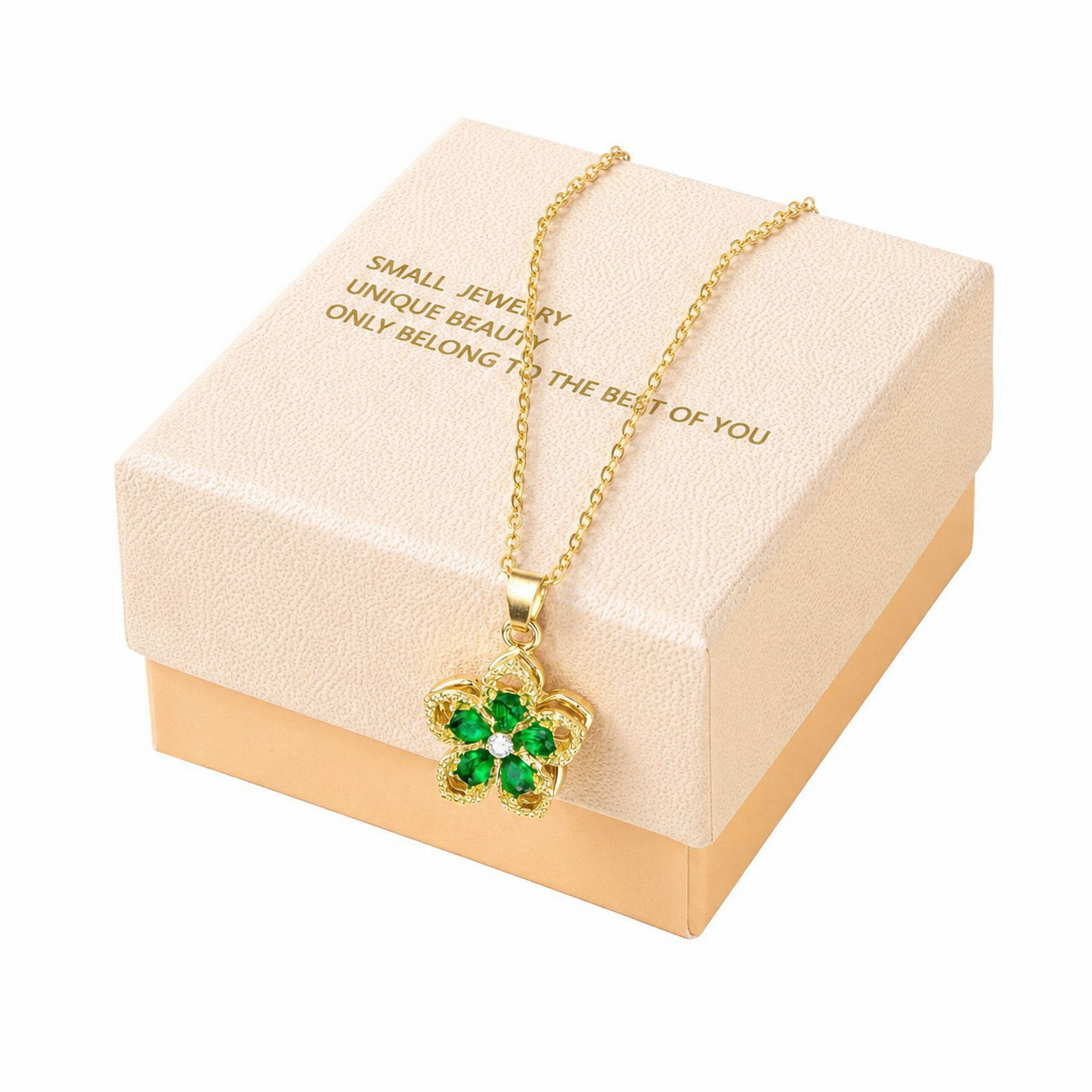 Green Rotating Bauhinia Zircon Flower Pendant Necklace - Alloy and Zircon
