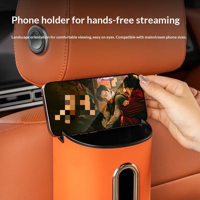 Brown Multifunctional Car Seat Back Tissue Box - ABS and Faux Leather - Phone view 4
