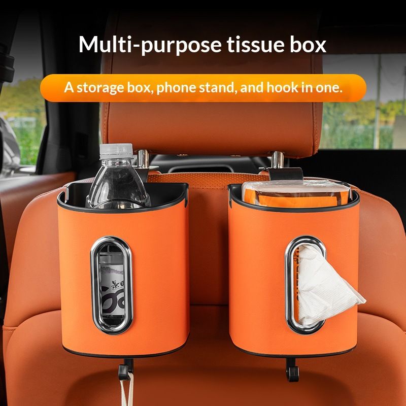White Multifunctional Car Seat Back Tissue Box - ABS and Faux Leather - Phone view 2