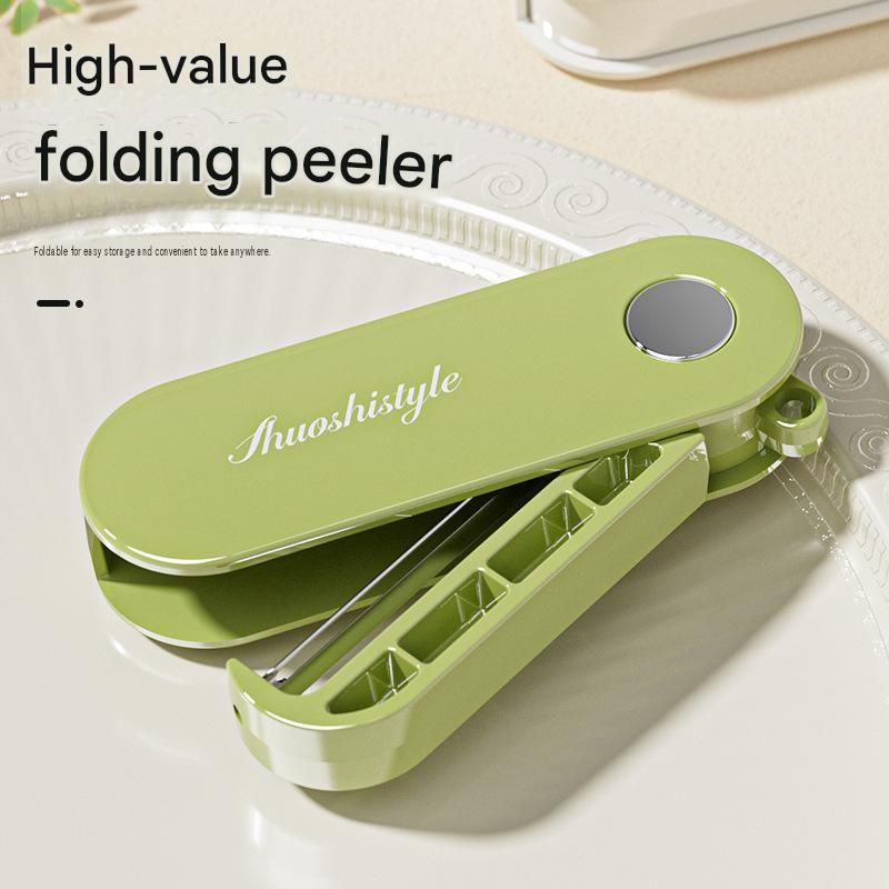 White Portable Folding Fruit Peeler - Stainless Steel Blade view 2