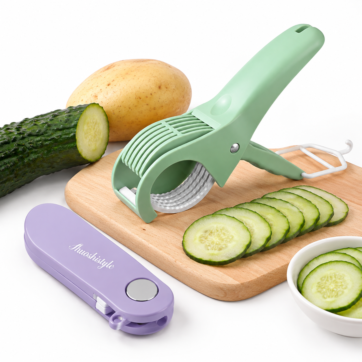 Home Fruit & Vegetable Peeling and Slicing Prep Set-Purple Folding Peeler and