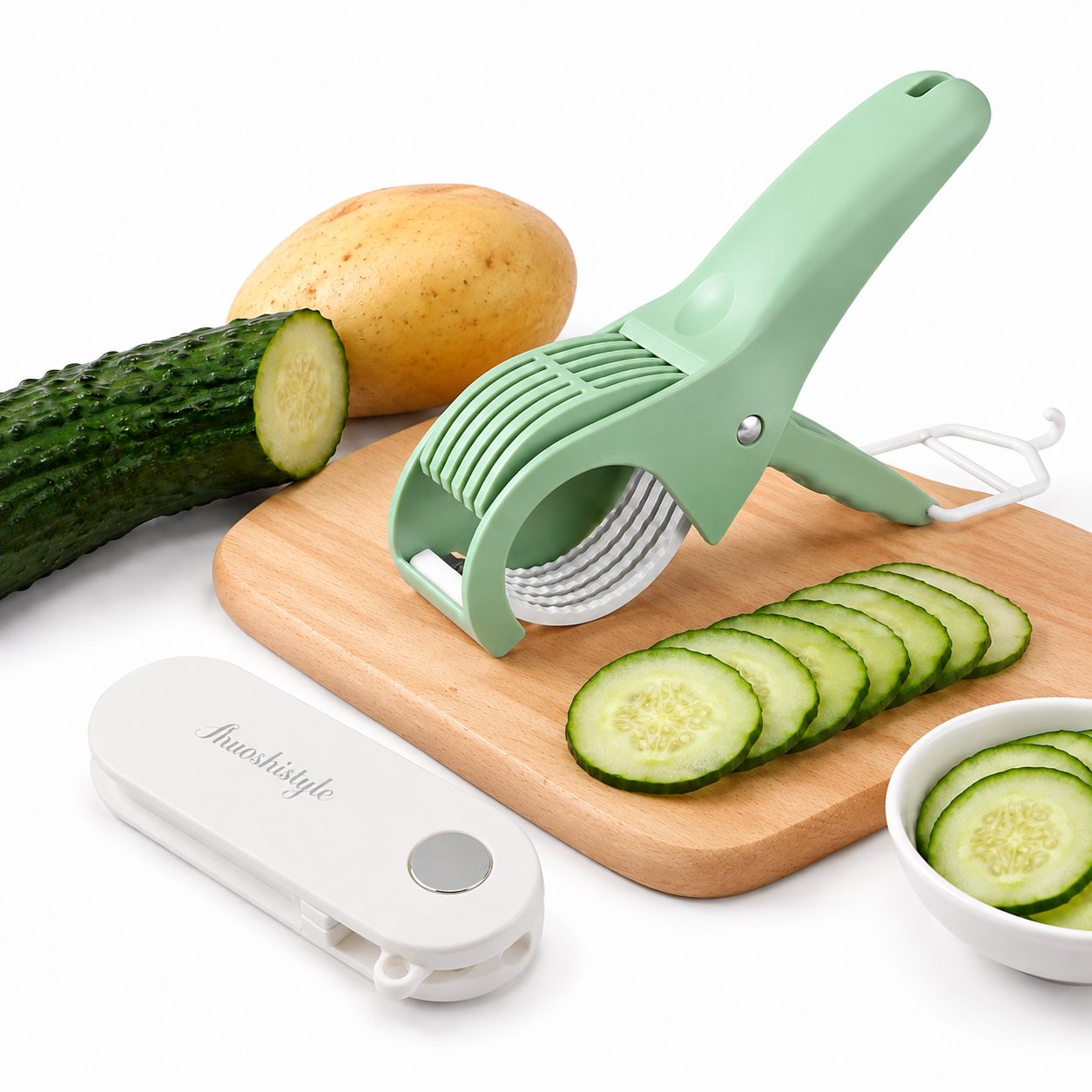 Home Fruit & Vegetable Peeling and Slicing Prep Set-White Folding Peeler and