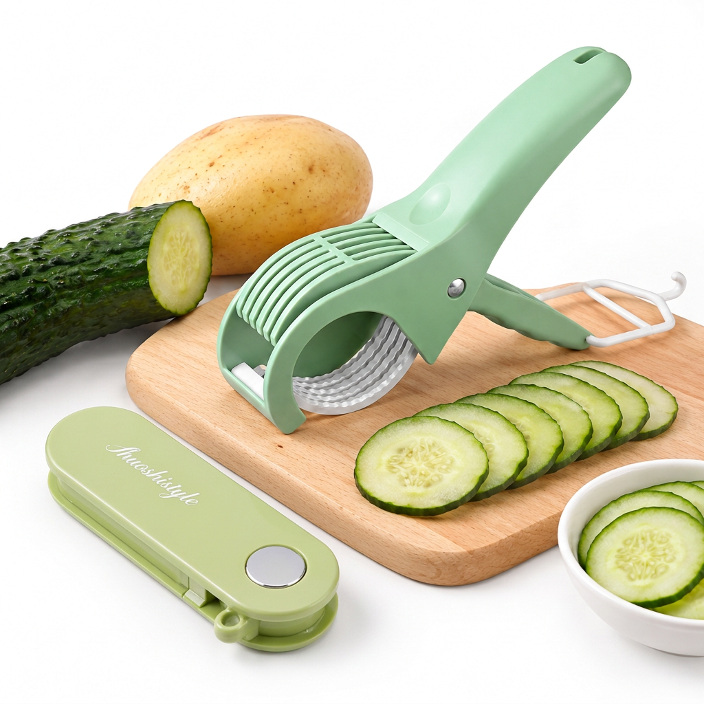 Home Fruit & Vegetable Peeling and Slicing Prep Set-Green Folding Peeler and