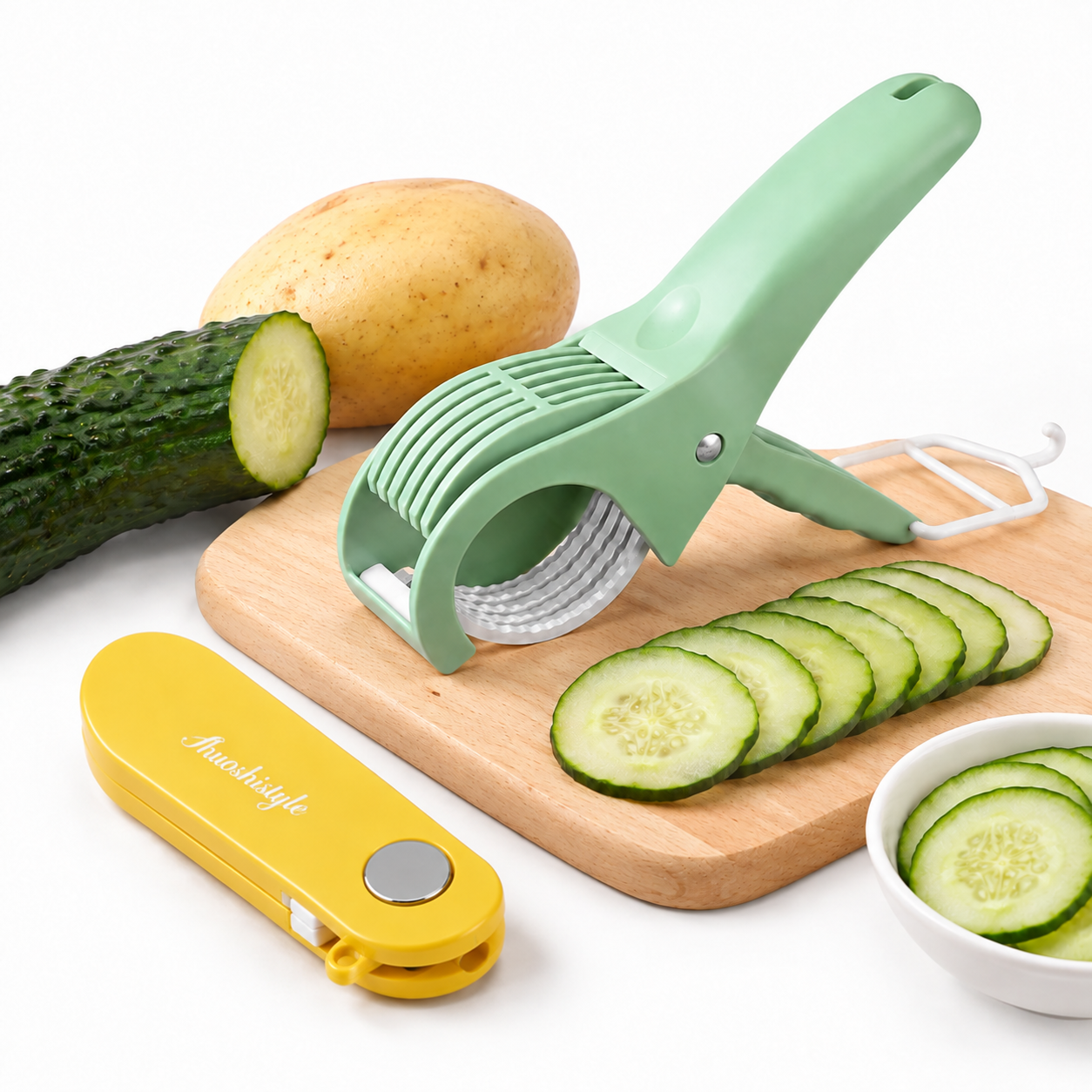 Home Fruit & Vegetable Peeling and Slicing Prep Set-Yellow Folding Peeler and