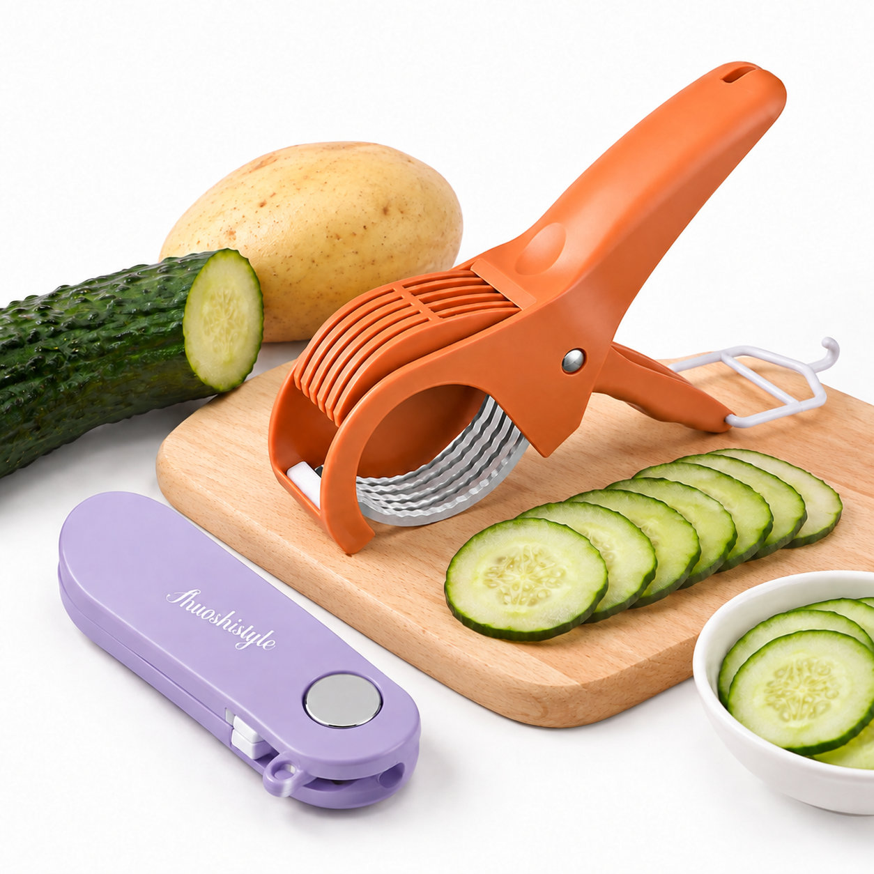 Home Fruit & Vegetable Peeling and Slicing Prep Set-Purple Folding Peeler and