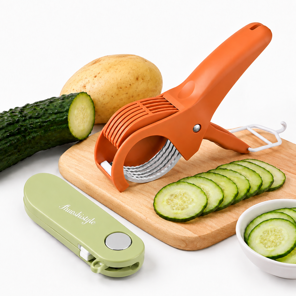 Home Fruit & Vegetable Peeling and Slicing Prep Set-Green Folding Peeler and