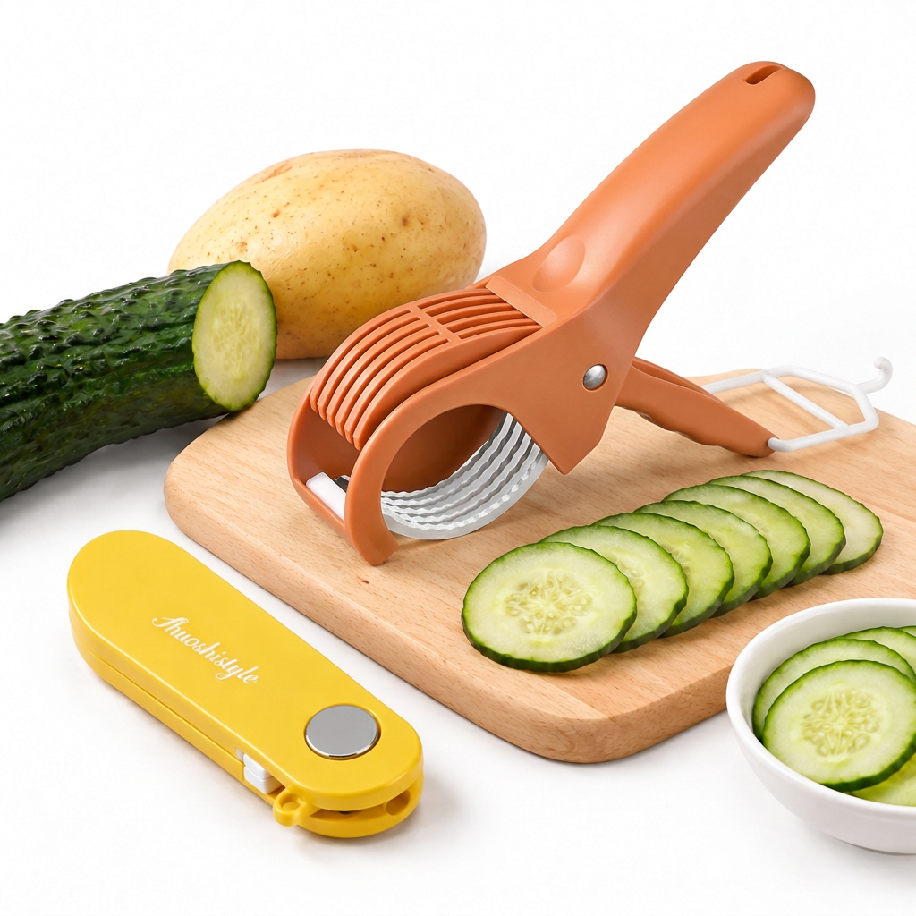 Home Fruit & Vegetable Peeling and Slicing Prep Set-Yellow Folding Peeler and