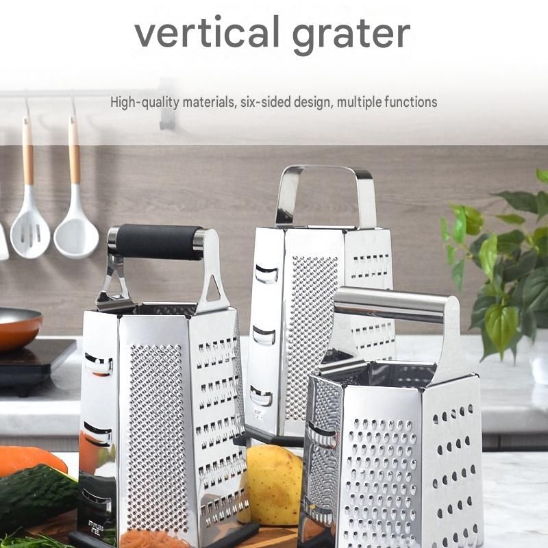 Multifunctional Six-Sided Box Vertical grater- Stainless steel flat handle view 2