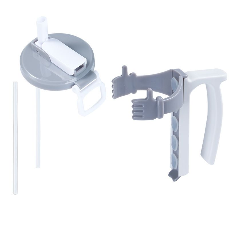 Grey Soda Can Lid and Handle Holder Set - Anti-Overflow Plastic Cover with