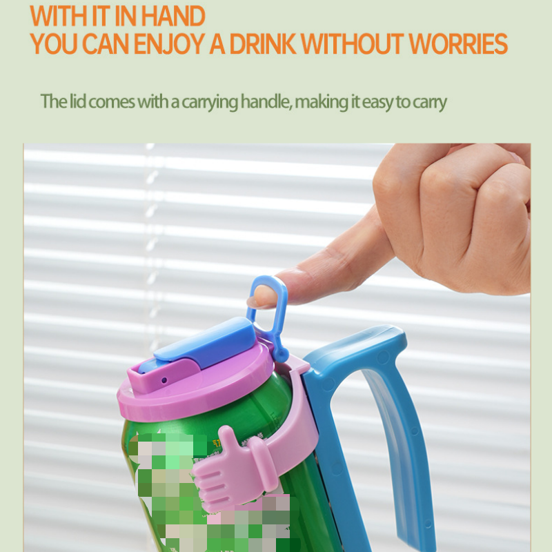 Grey Soda Can Lid and Handle Holder Set - Anti-Overflow Plastic Cover with view 7