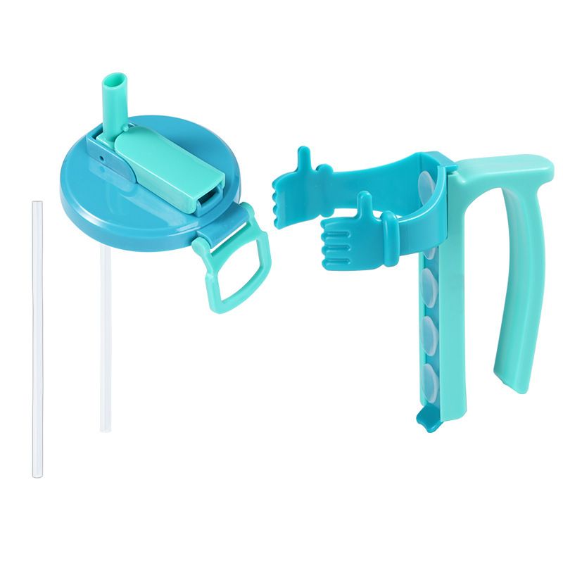 Blue Soda Can Lid and Handle Holder Set - Anti-Overflow Plastic Cover with