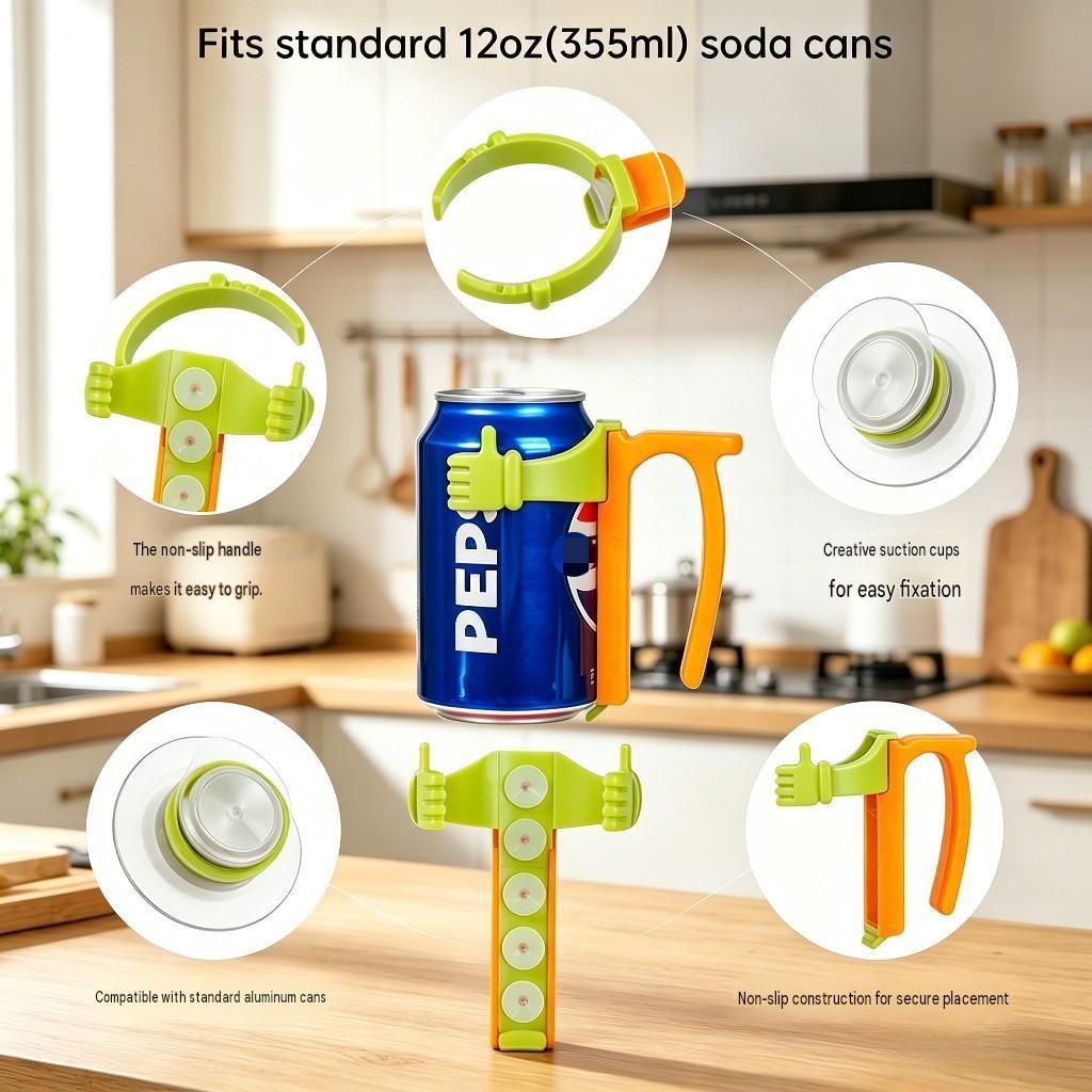 Purple Soda Can Holder with Handle and Suction Cups - Portable Plastic Stand view 3