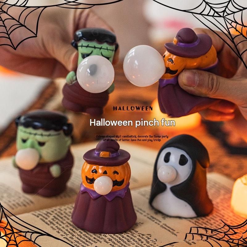 Halloween Squeeze Bubble Toy（Pumpkin witch） - PVC Squishy Figures with Pop-Up view 2