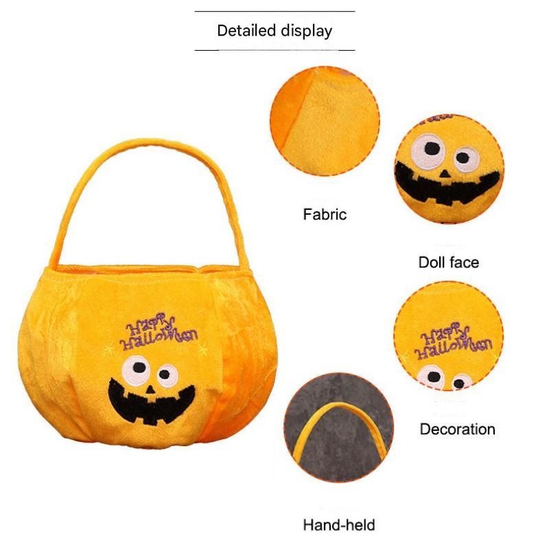 Green bag with black cat design - Plush Halloween Trick or Treat Candy Bag view 4