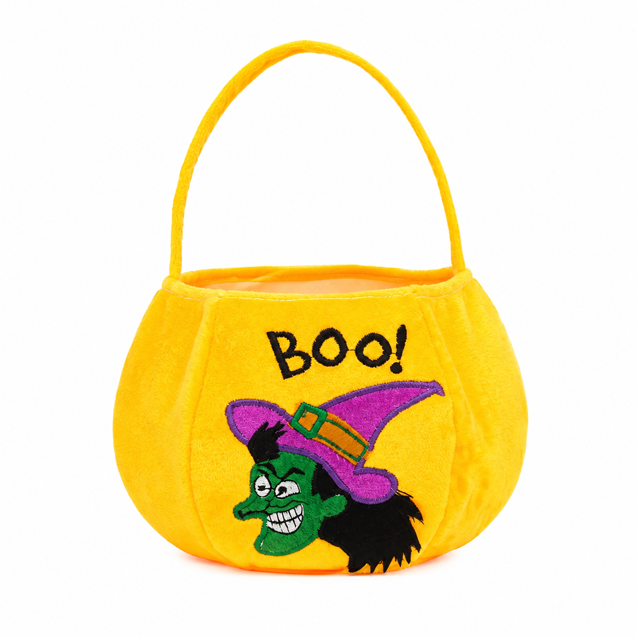 Yellow bag with witch design - Plush Halloween Trick or Treat Candy Bag
