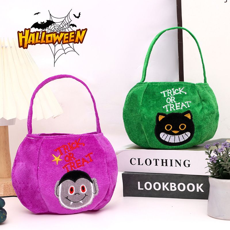 Yellow bag with witch design - Plush Halloween Trick or Treat Candy Bag view 3