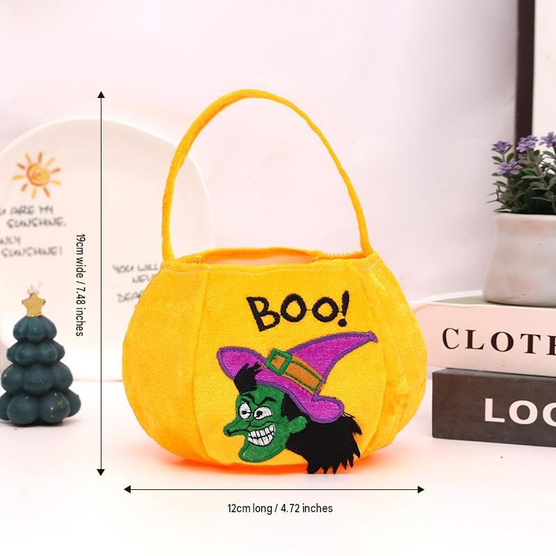 Yellow bag with witch design - Plush Halloween Trick or Treat Candy Bag view 6