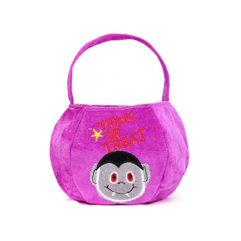 Purple bag with a vampire design - Plush Halloween Trick or Treat Candy Bag
