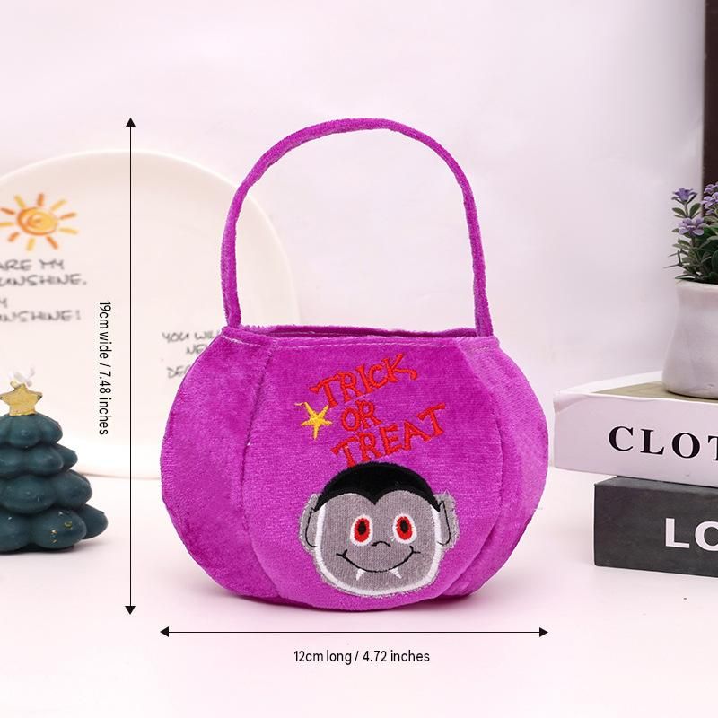 Purple bag with a vampire design - Plush Halloween Trick or Treat Candy Bag view 6