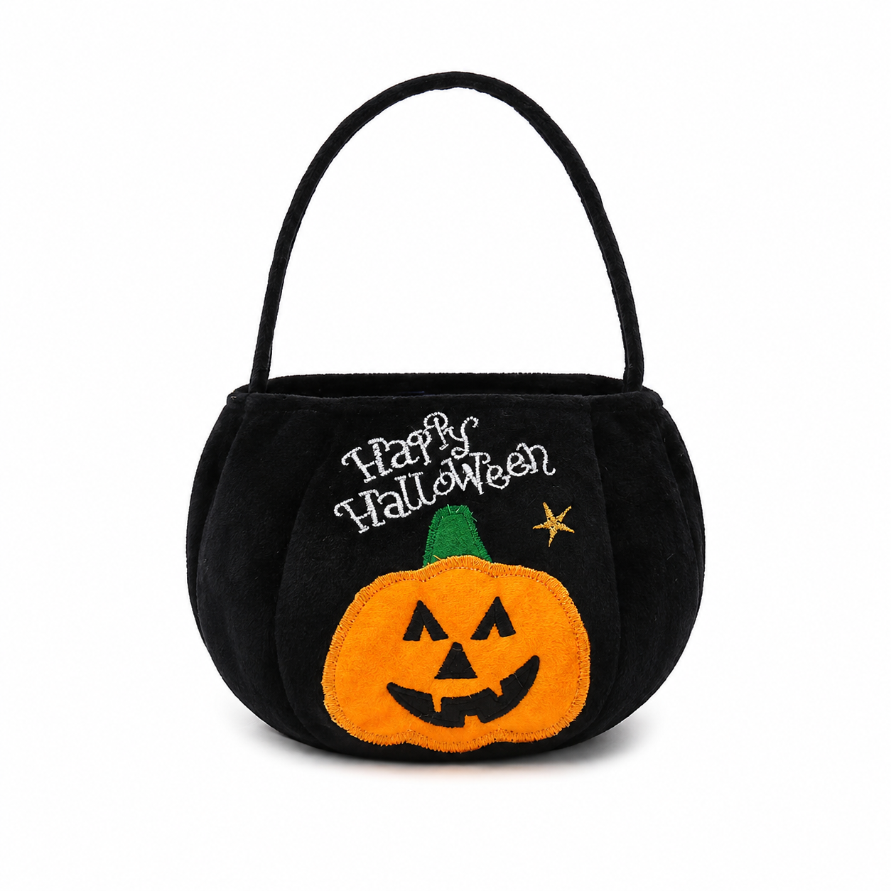 Black bag with a pumpkin pattern - Plush Halloween Trick or Treat Candy Bag