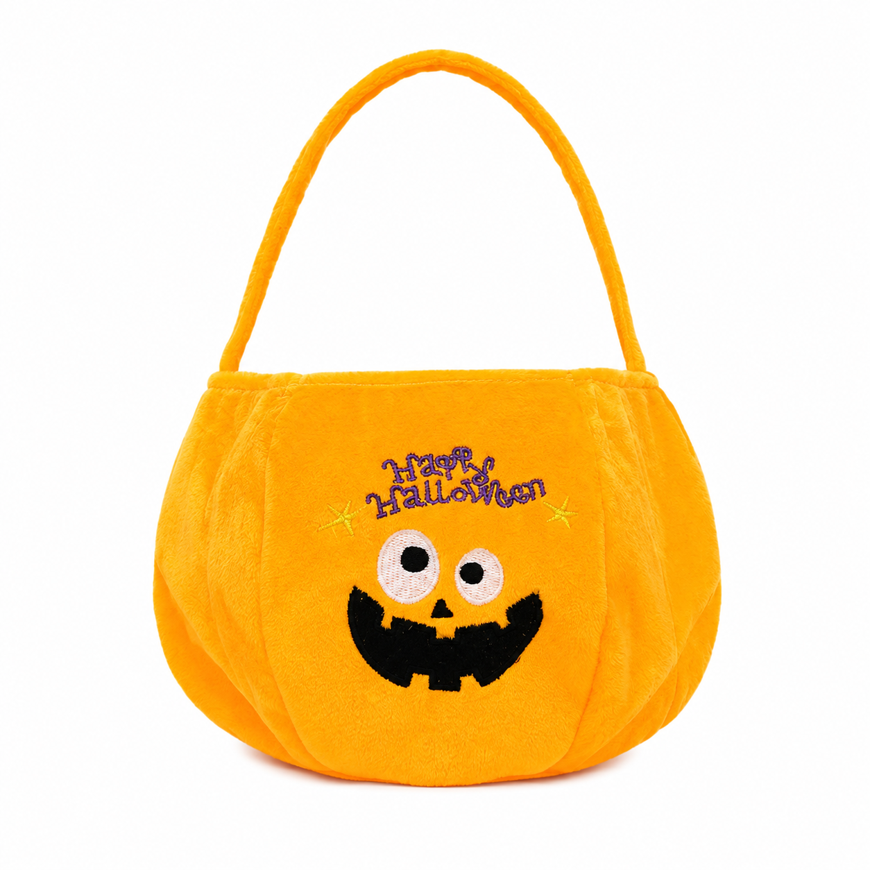 Yellow bag with a pumpkin pattern - Plush Halloween Trick or Treat Candy Bag